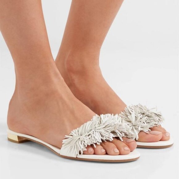 Aquazzura Wild Thing Fringe Slide Flats - Picture 2 of 7